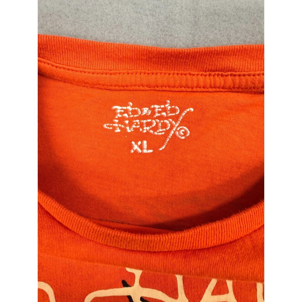 Ed Hardy Top Womens XL Orange Short Sleeve Born Free Tattoo Graphic Cropped Tee - Picture 5 of 7